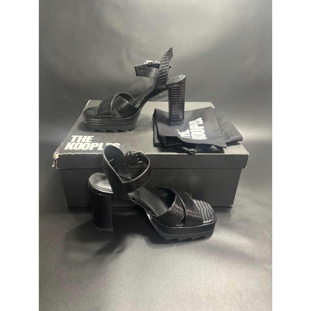 The Kooples NIB Lizard Effect Leather Heel SandalsBlack FR 38/ US 7 MSRP $435 - Picture 2 of 10